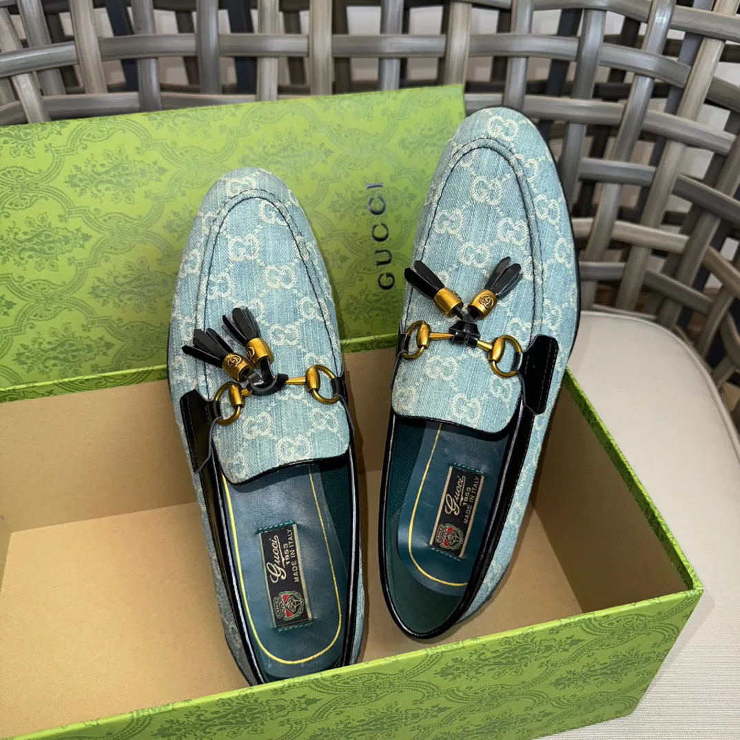 Men's shoes 💰900 Gucci～High-end genuine leather outsole men's casual leather shoes｜The upper is made of imported original presbyopic canvas fabric with top layer cowhide material｜Classic horsebit decoration｜Genuine leather handmade tassel embellishment｜Low-key luxury temperament｜Comfortable foot feeling｜Imported genuine leather outsole｜First layer cowhide inner padding｜Fine details Size: 39-44 (customized at 45.46)